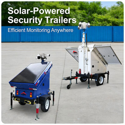 Solar Powered Portable Surveillance Trailer Featuring 360 Degree Panoramic Cameras and Real Time Alerts for Event Security